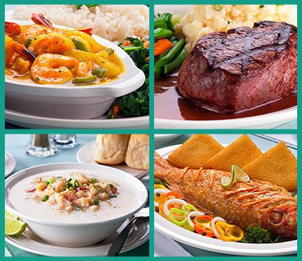 steak, fish, lobster